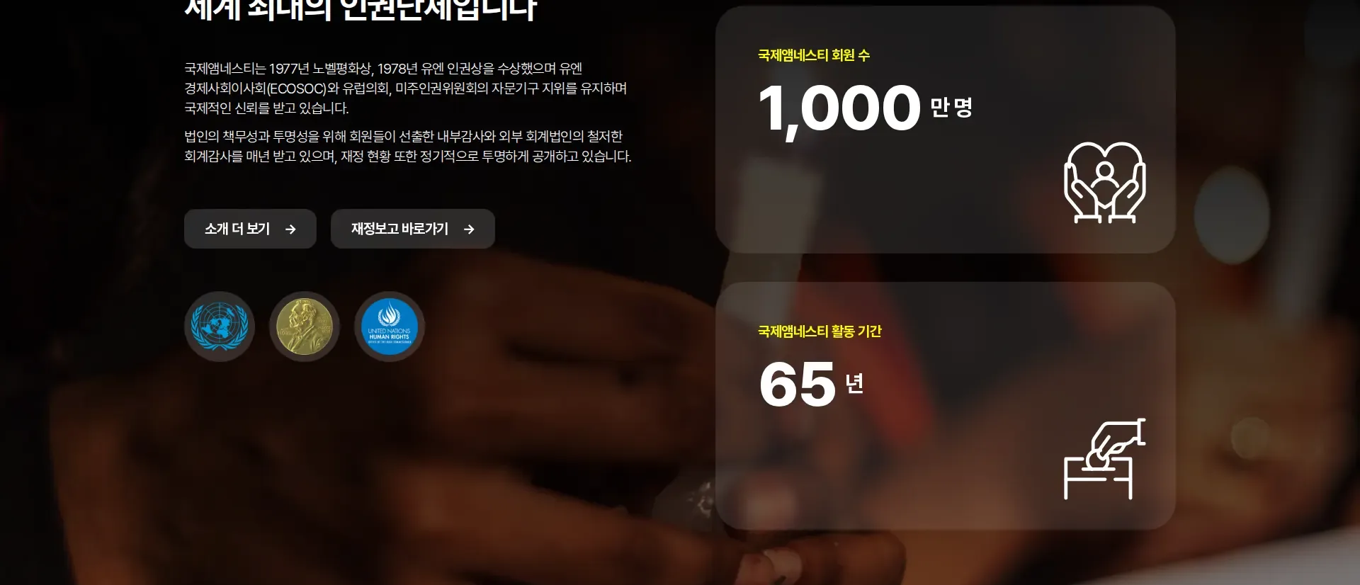 국제앰네스티 한국지부 수치 강조 섹션